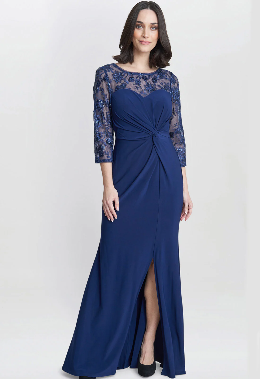 Gina Bacconi Navy Sonia Maxi Knot Front Sweetheart Dress - Image 5