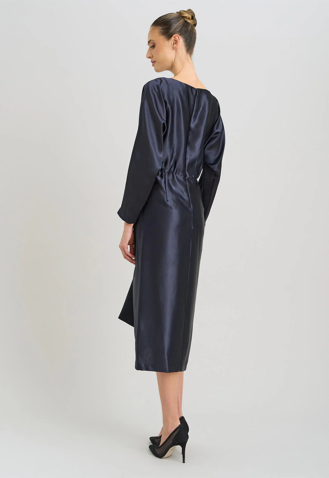 Gina Bacconi Navy Tara Satin Midi Dress - Image 2