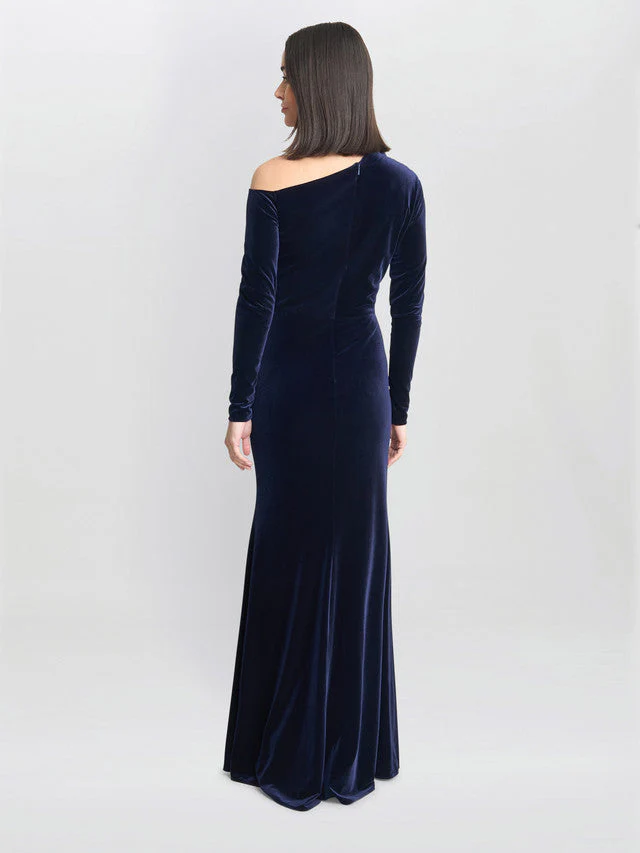 Gina Bacconi Navy Tess Velvet Off Shoulder Dress - Image 5