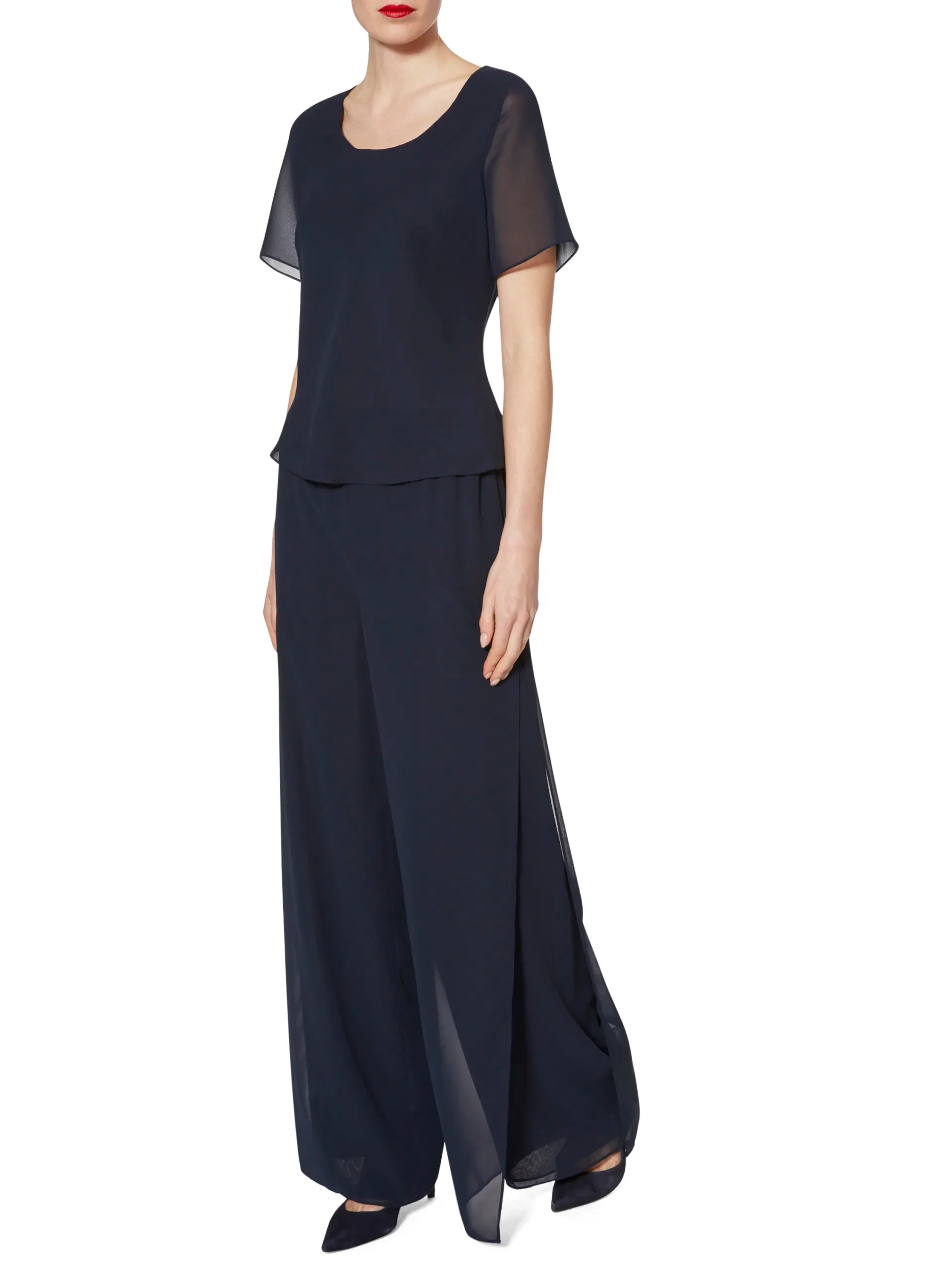 Gina Bacconi Navy Triple Layer Chiffon Top - Image 5