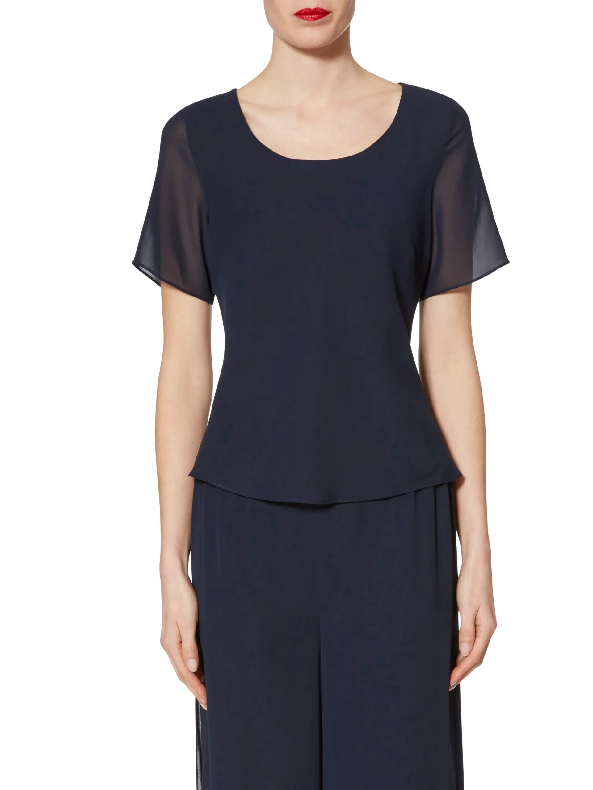 Gina Bacconi Navy Triple Layer Chiffon Top - Image 6