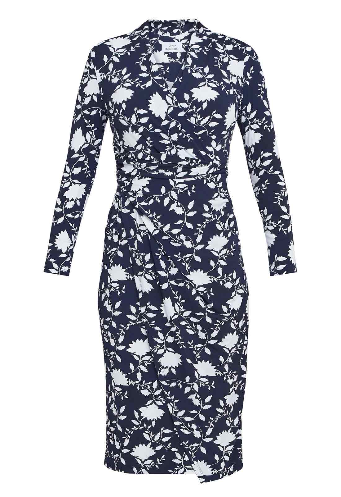 Gina Bacconi Navy and White Linda Jersey Wrap Dress - Image 5