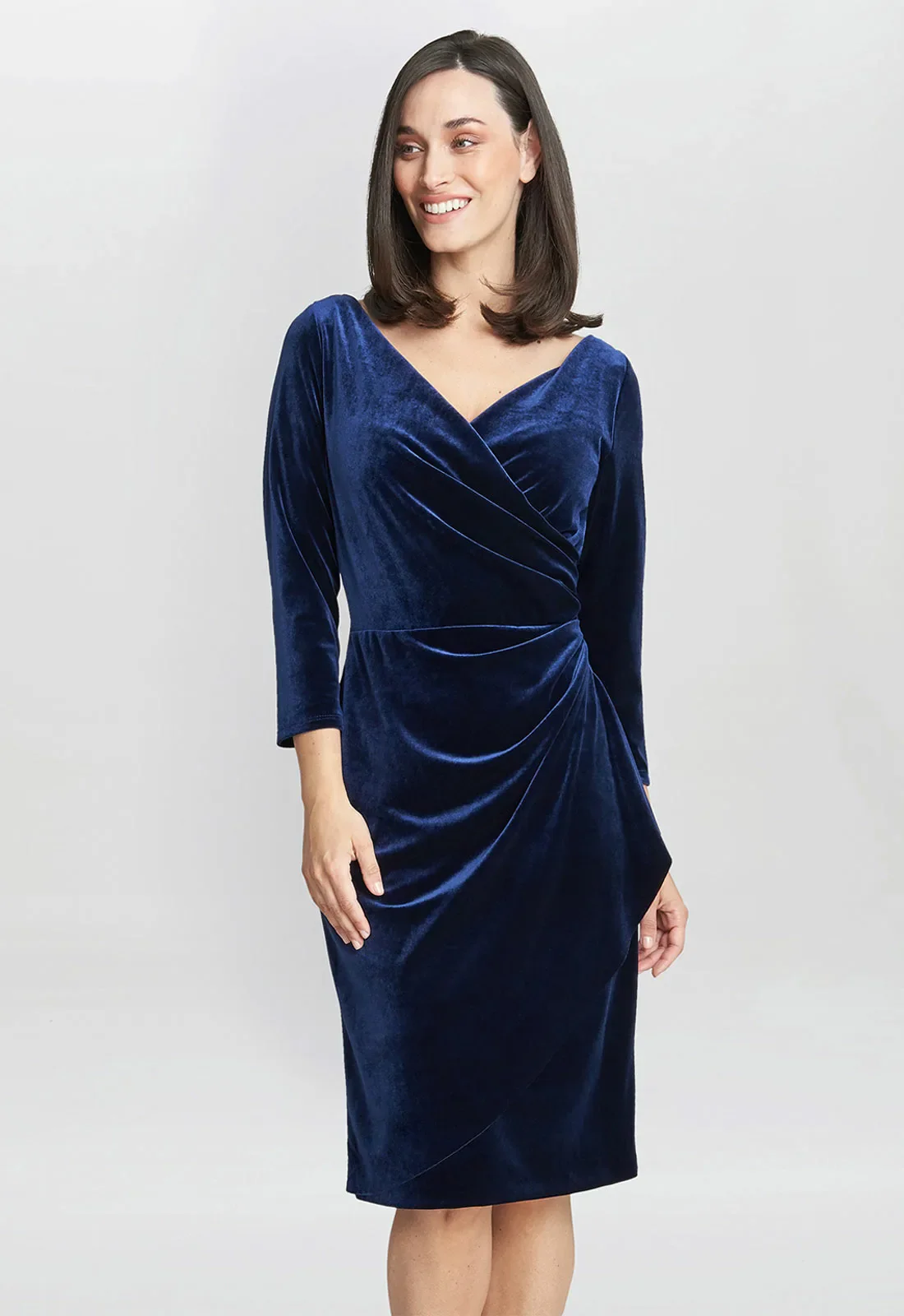 Gina Bacconi Navy Zoe Velvet Wrap Dress - Image 3