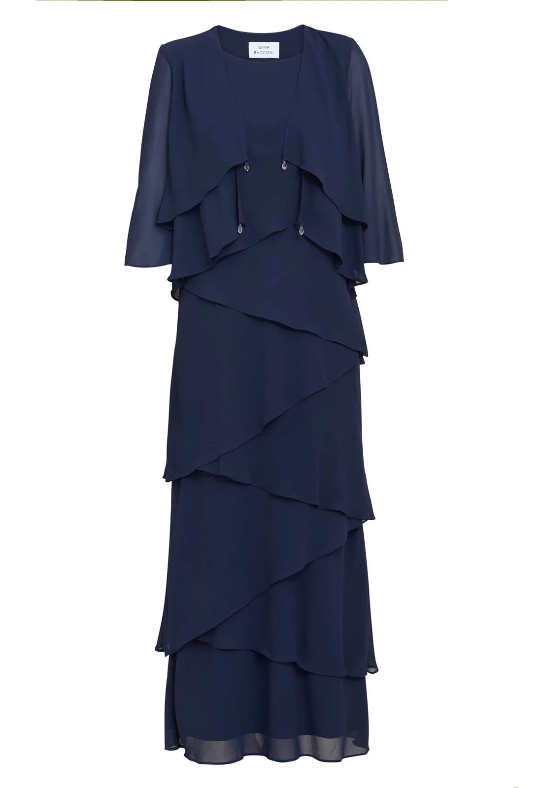Gina Bacconi NavyColette Jacket And Asymmetric Tiered Dress - Image 4