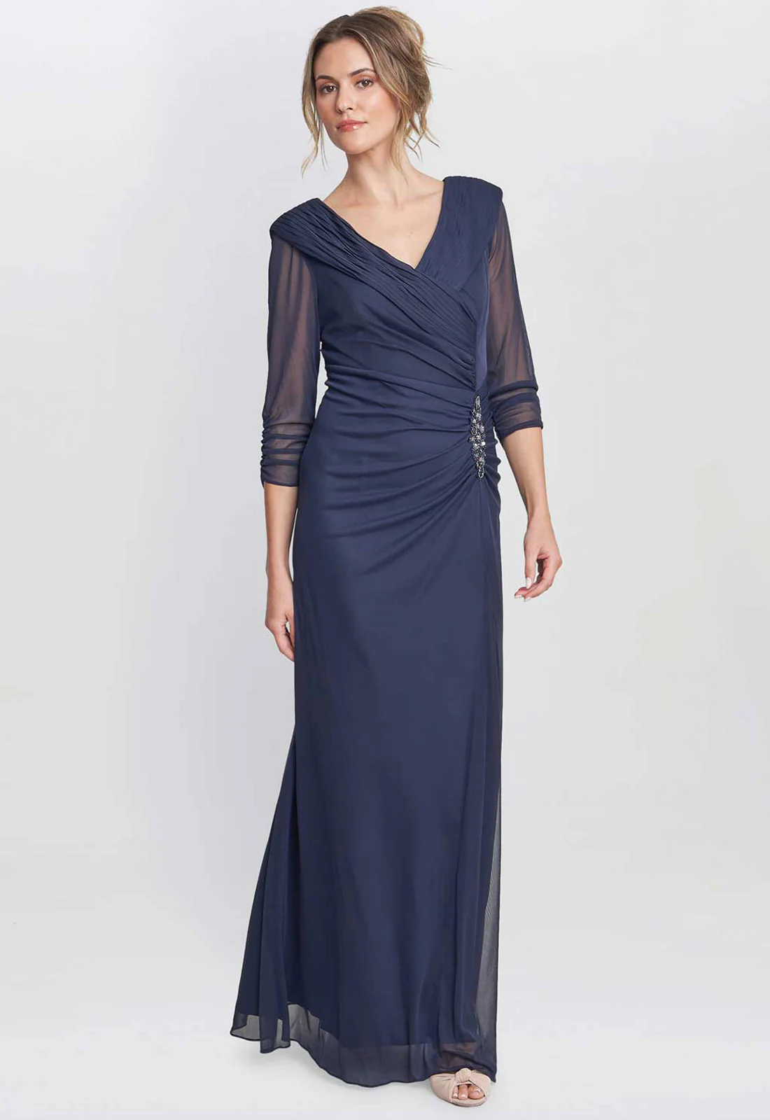 Gina Bacconi Navy Georgina Maxi Portrait Collar Dress With Beaded Trim - Image 3