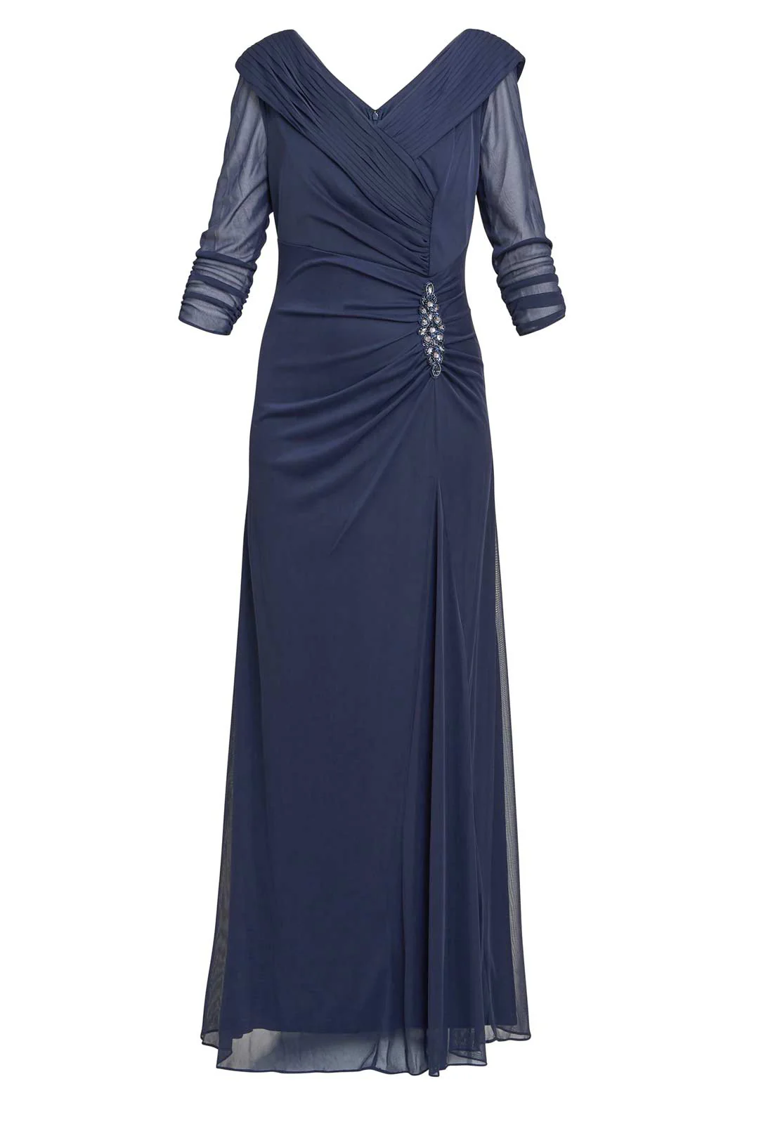 Gina Bacconi Navy Georgina Maxi Portrait Collar Dress With Beaded Trim - Image 4