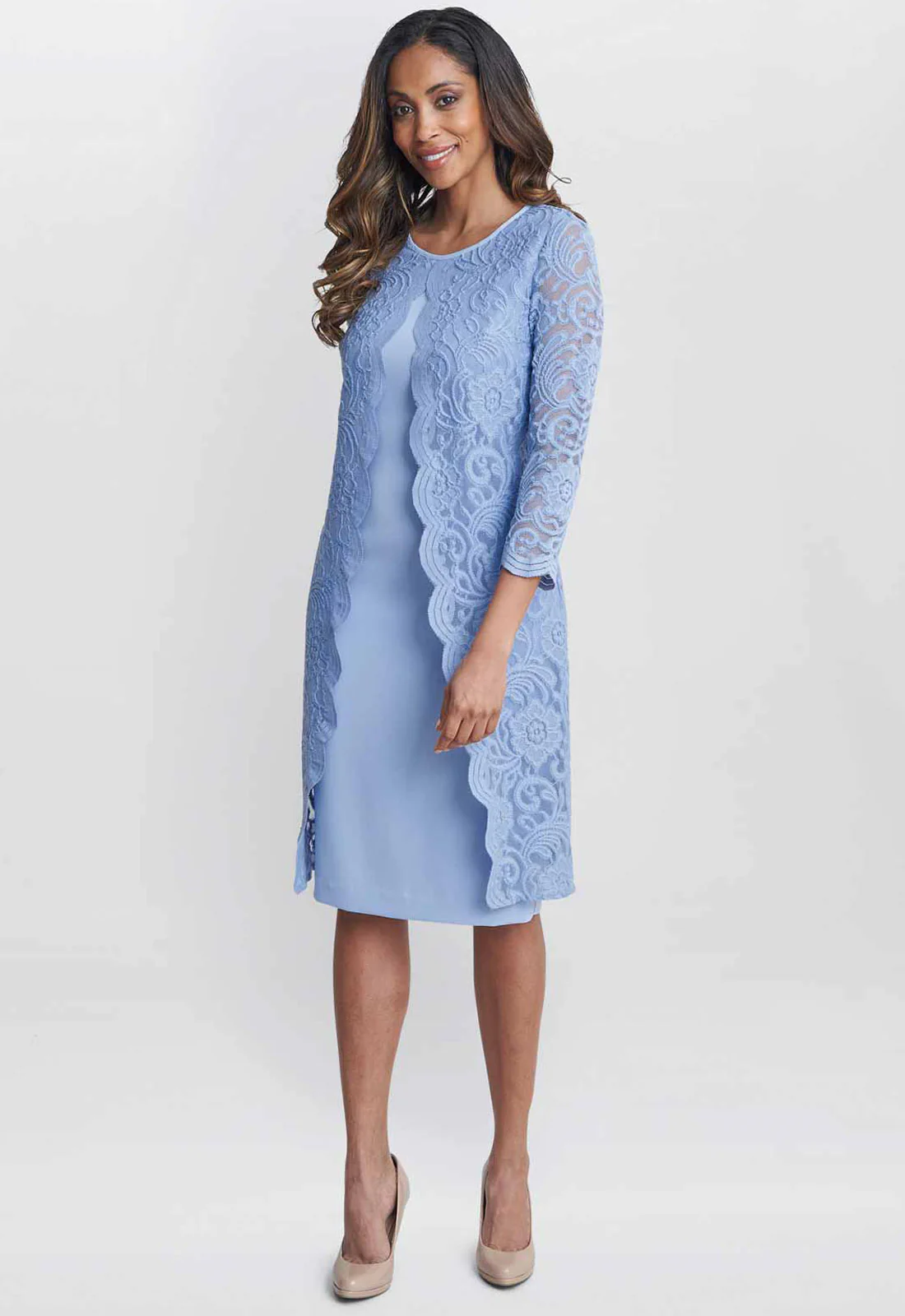 Gina Bacconi Nordic Blue Clarabelle Mock Lace Jacket And Crepe Dress - Image 5