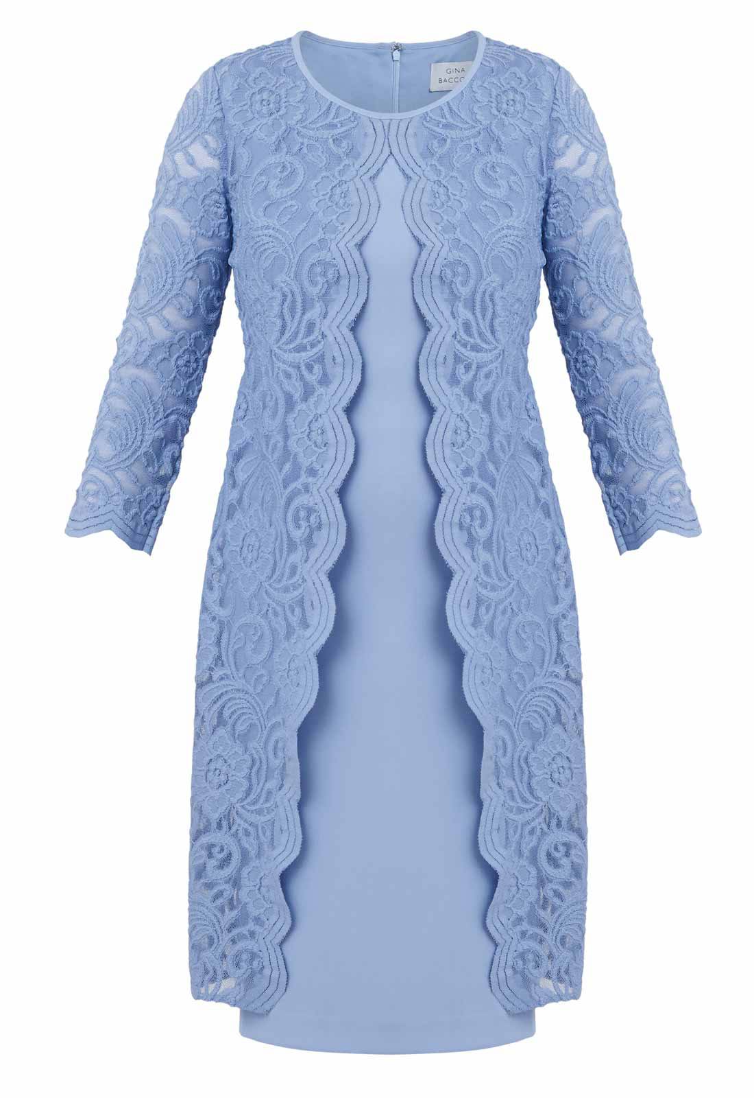 Gina Bacconi Nordic Blue Clarabelle Mock Lace Jacket And Crepe Dress - Image 6