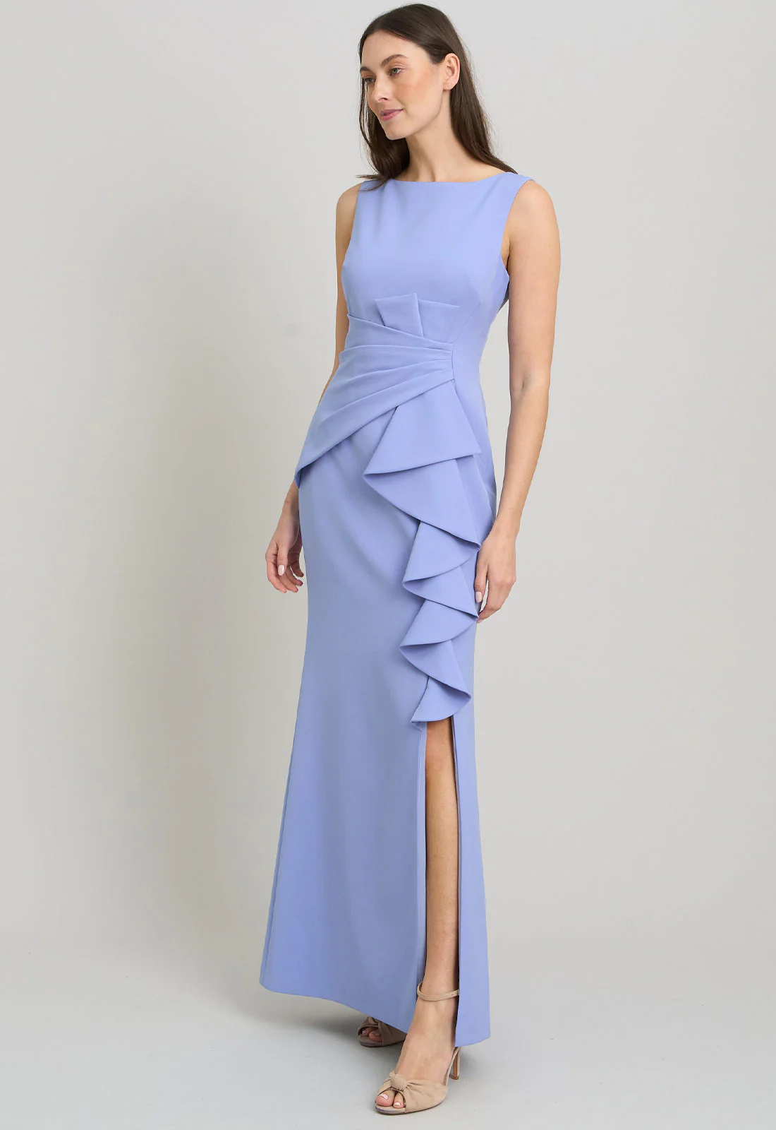 Gina Bacconi PERRI Clio Draped Ruffle Detail Maxi Dress