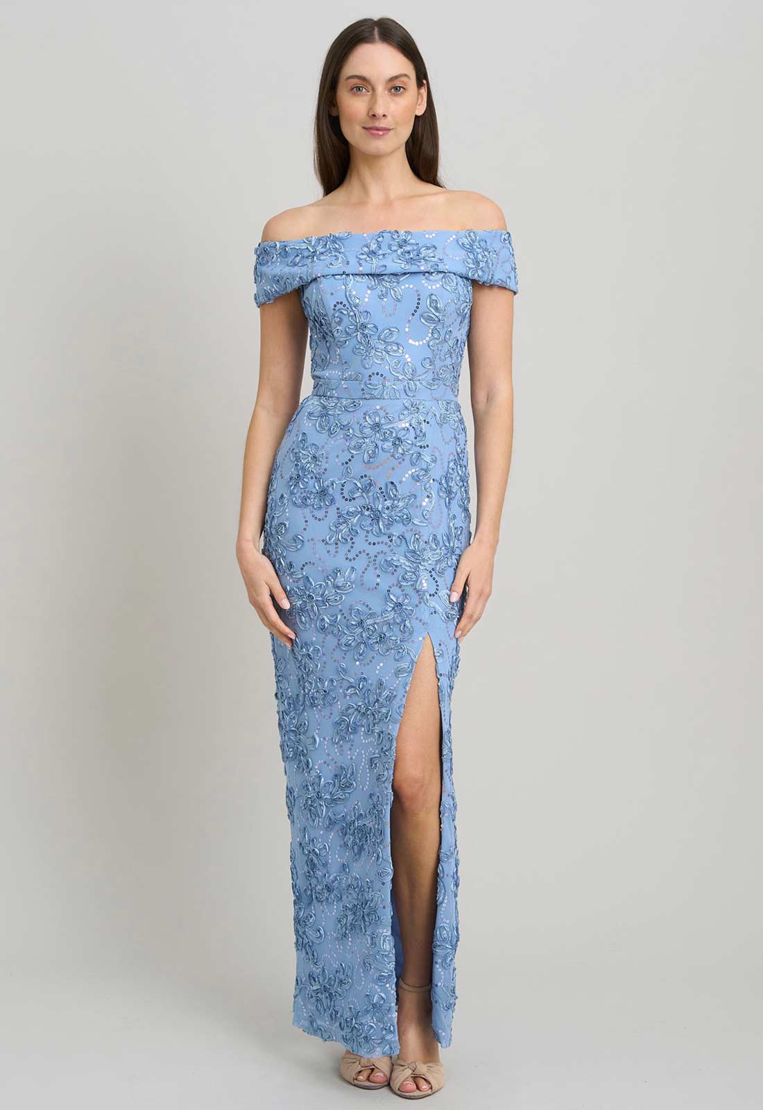 Gina Bacconi PERRI Janette Embroidered Sequin Off-Shoulder Maxi Dress - Image 2