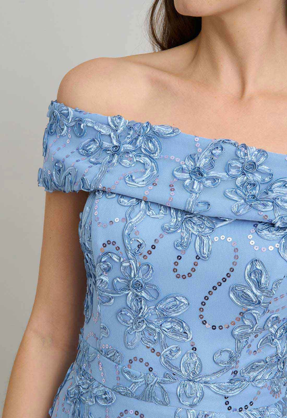 Gina Bacconi PERRI Janette Embroidered Sequin Off-Shoulder Maxi Dress - Image 5