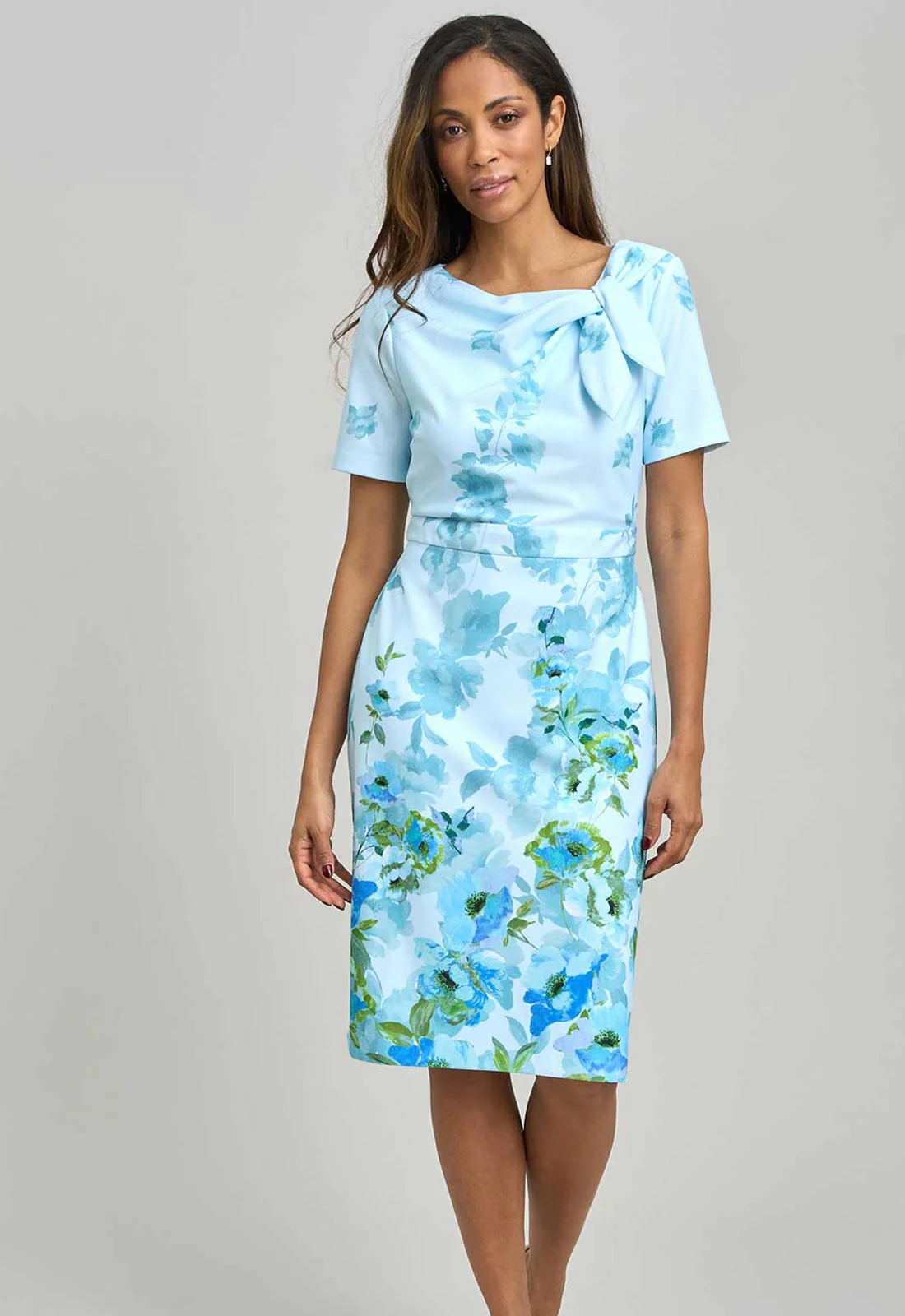 Gina Bacconi PERRI Nisha Tie Neck Border Print Dress - Image 2