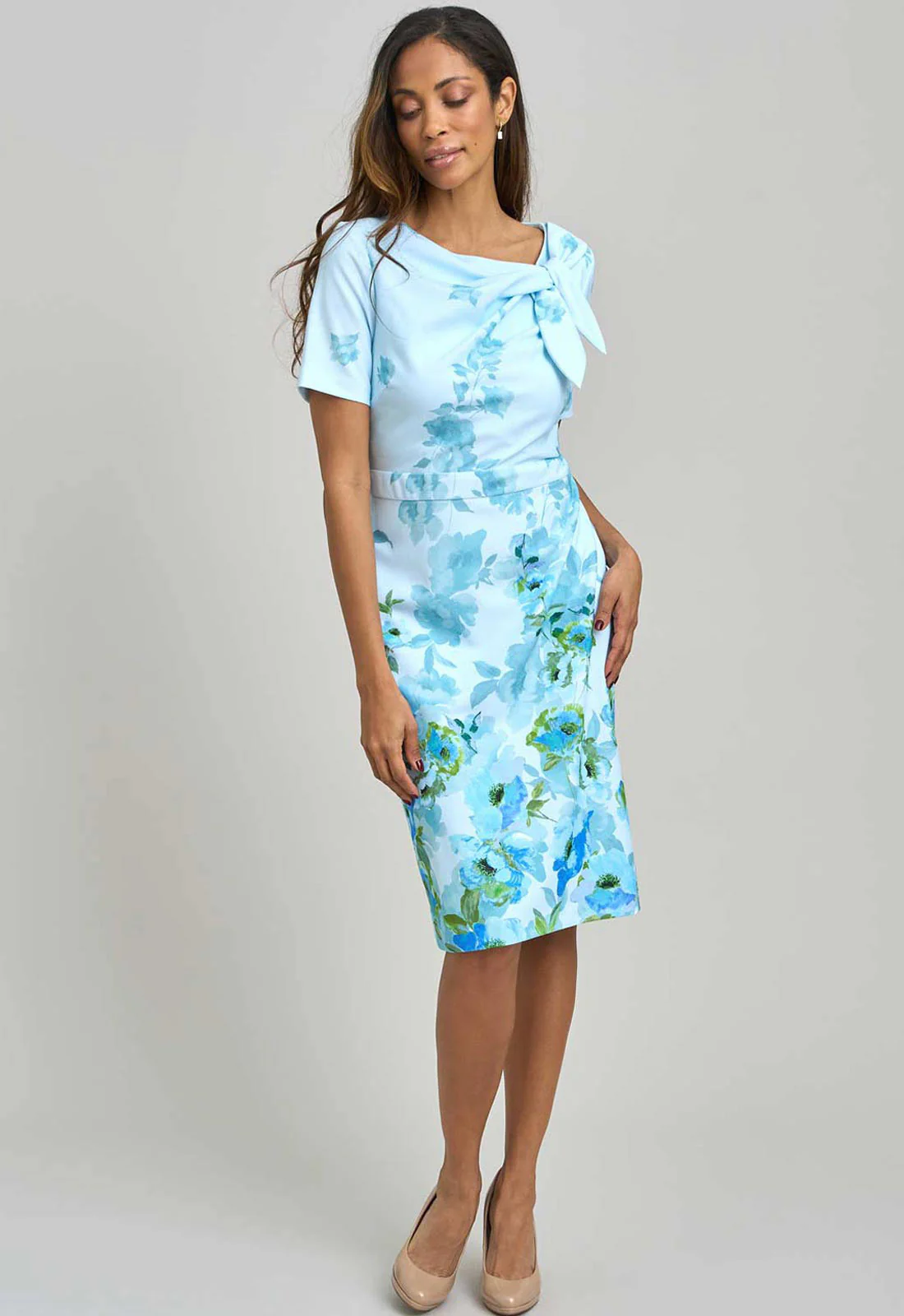 Gina Bacconi PERRI Nisha Tie Neck Border Print Dress - Image 4