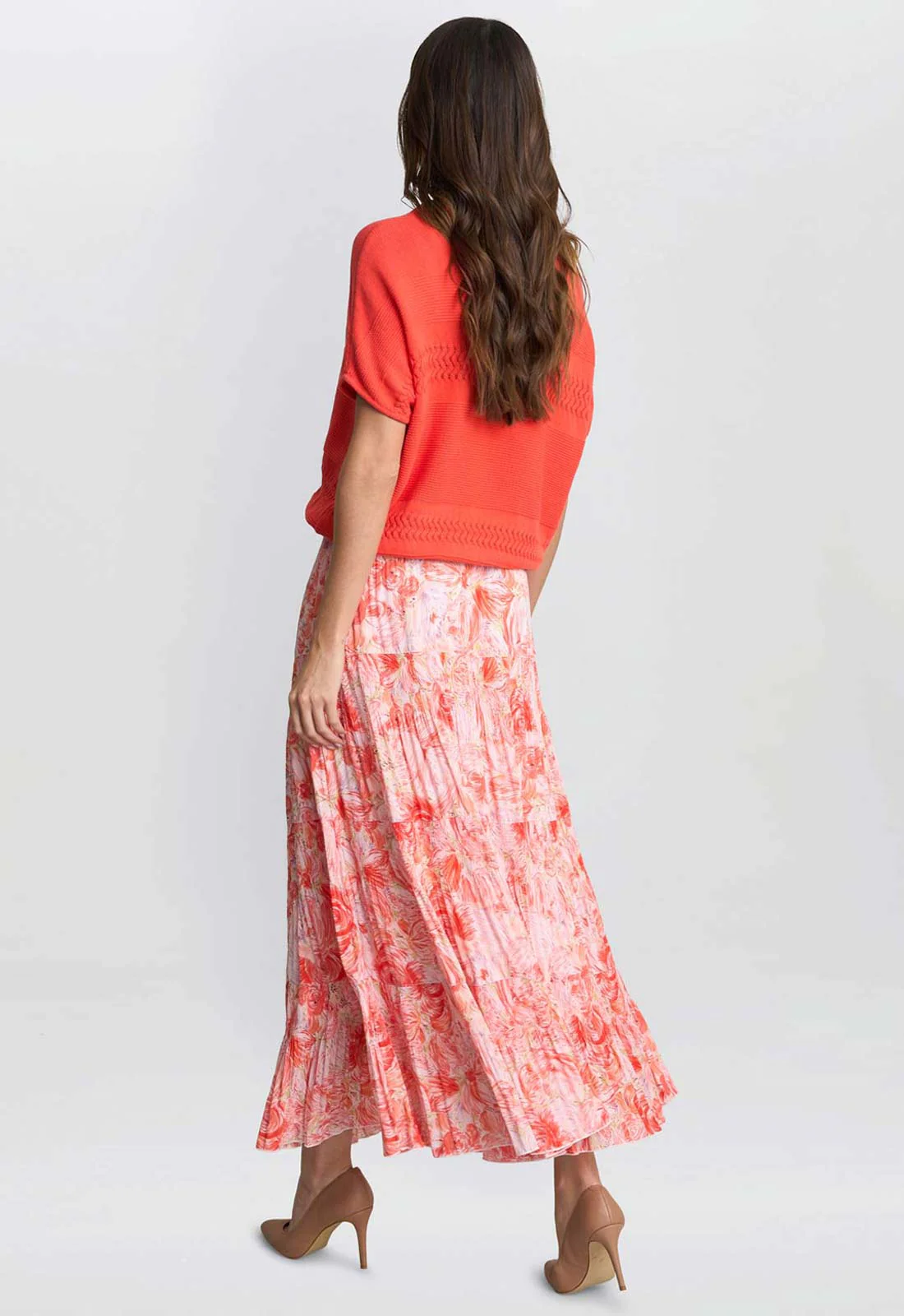 Gina Bacconi Pink Floral Print Isabelle Pleated Skirt - Image 4