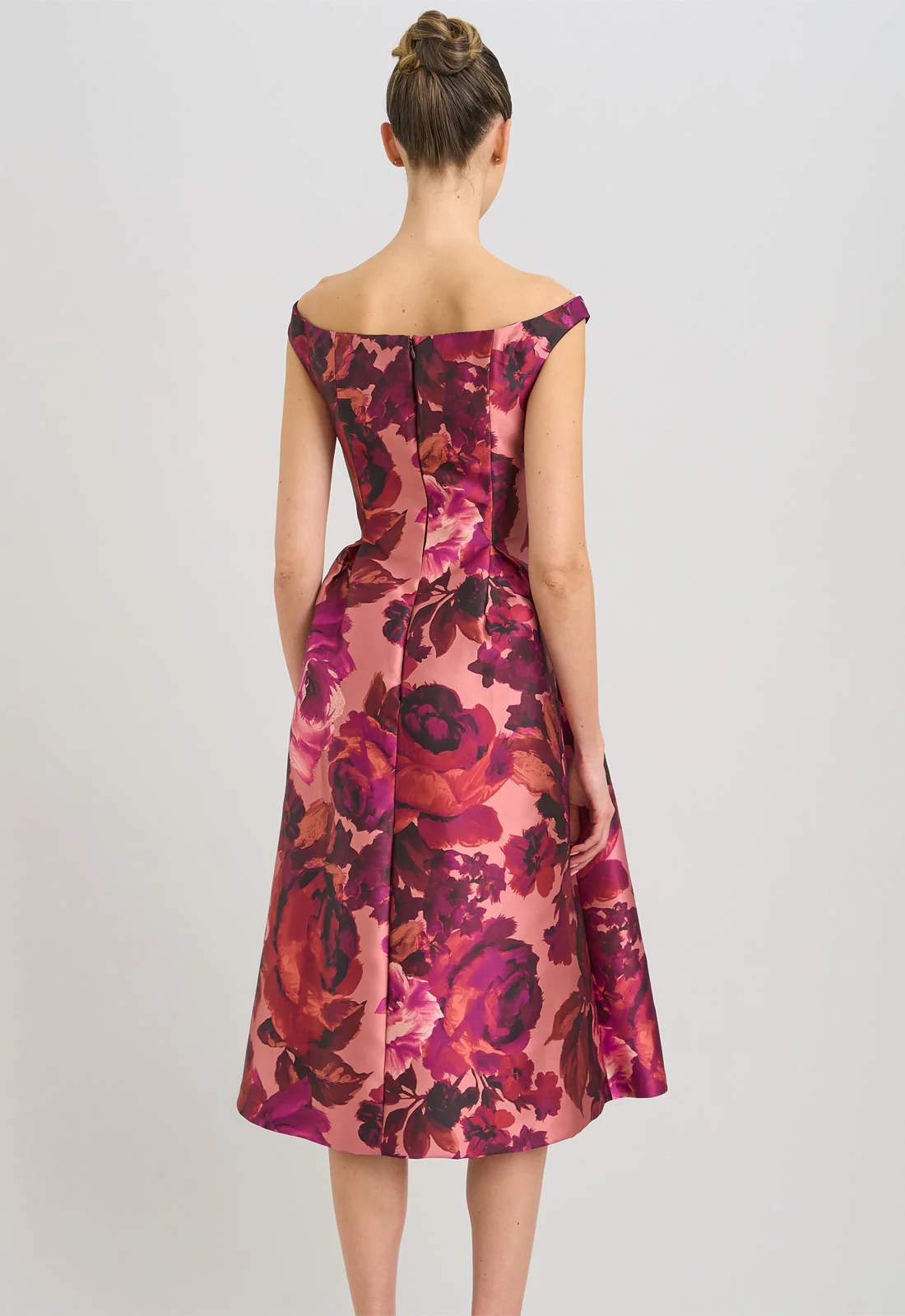 Gina Bacconi Pink Floral Talia Fit & Flare Midi Dress - Image 3