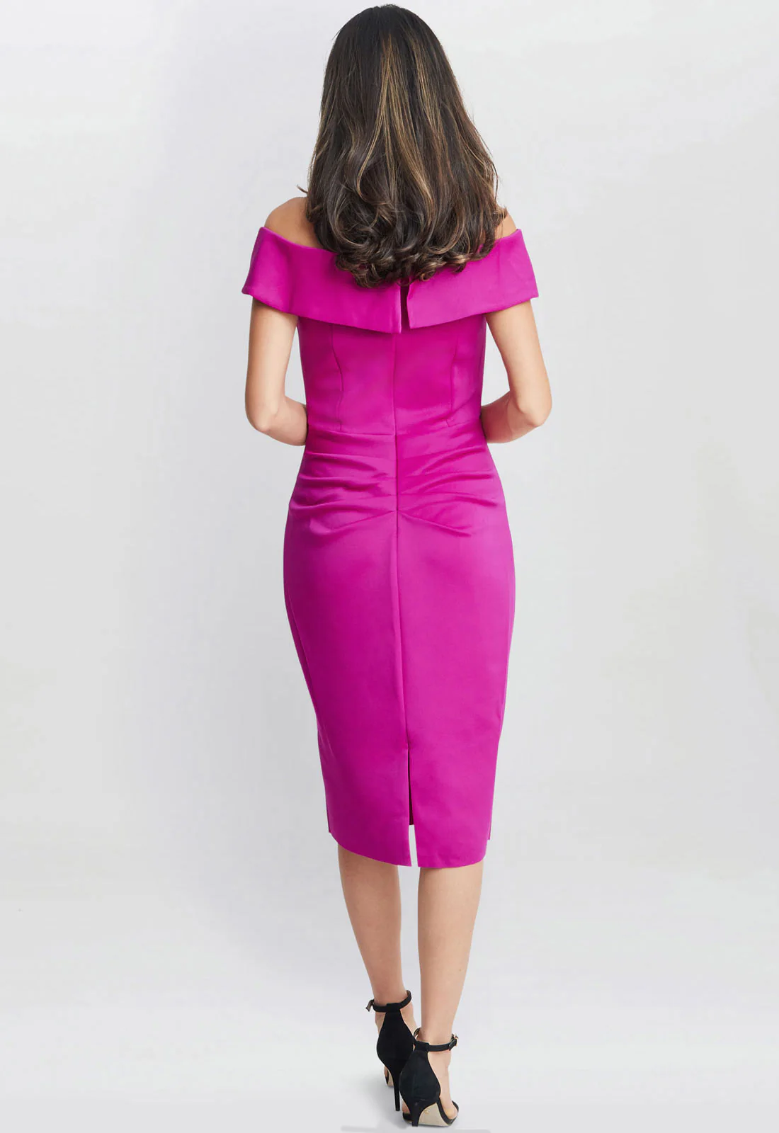 Gina Bacconi Pink Izzy Off The Shoulder Ruched Dress - Image 2