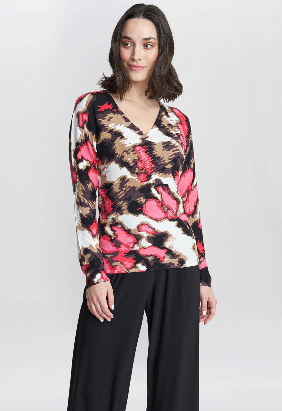 Gina Bacconi Pink Mazie Abstract Pink Leopard Diamante Jumper - Image 5