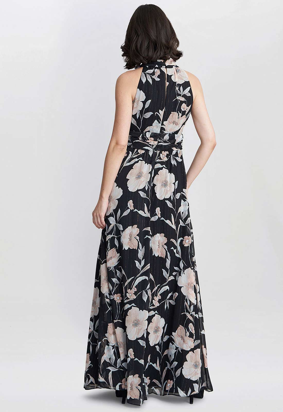 Gina Bacconi Printed Maxi Dress With Tie Neckline Detail - Image 3
