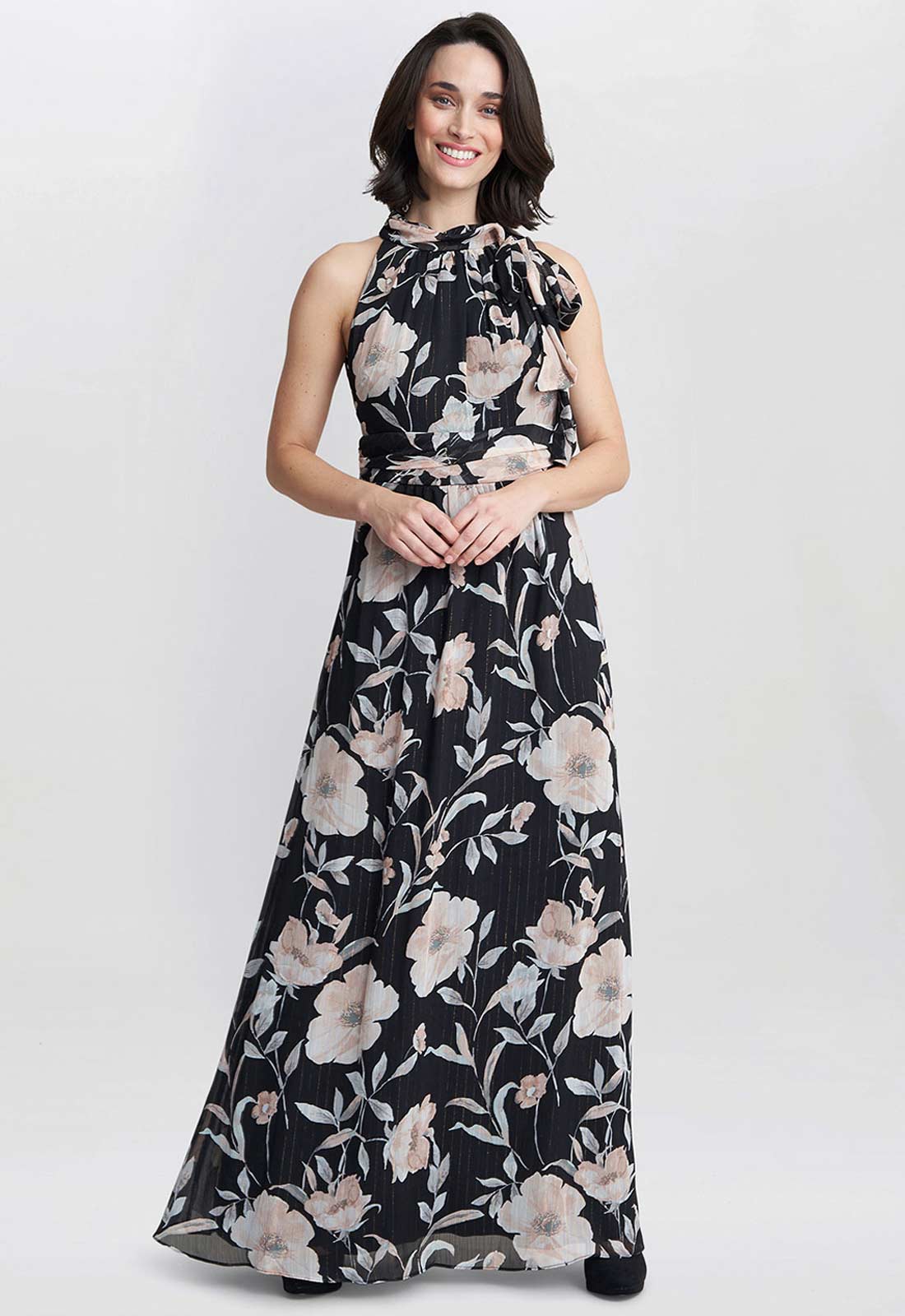 Gina Bacconi Printed Maxi Dress With Tie Neckline Detail - Image 4