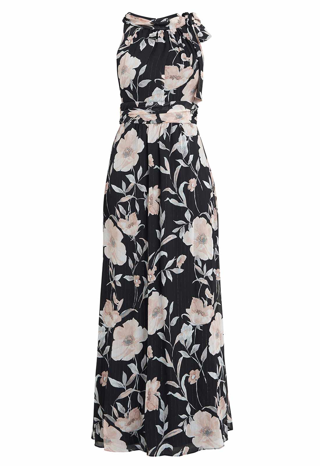 Gina Bacconi Printed Maxi Dress With Tie Neckline Detail - Image 5