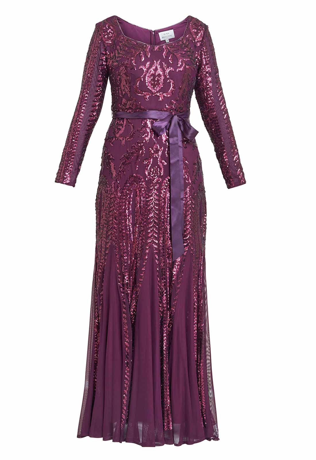 Gina Bacconi Purple Gwen Sequin Maxi Dress - Image 3