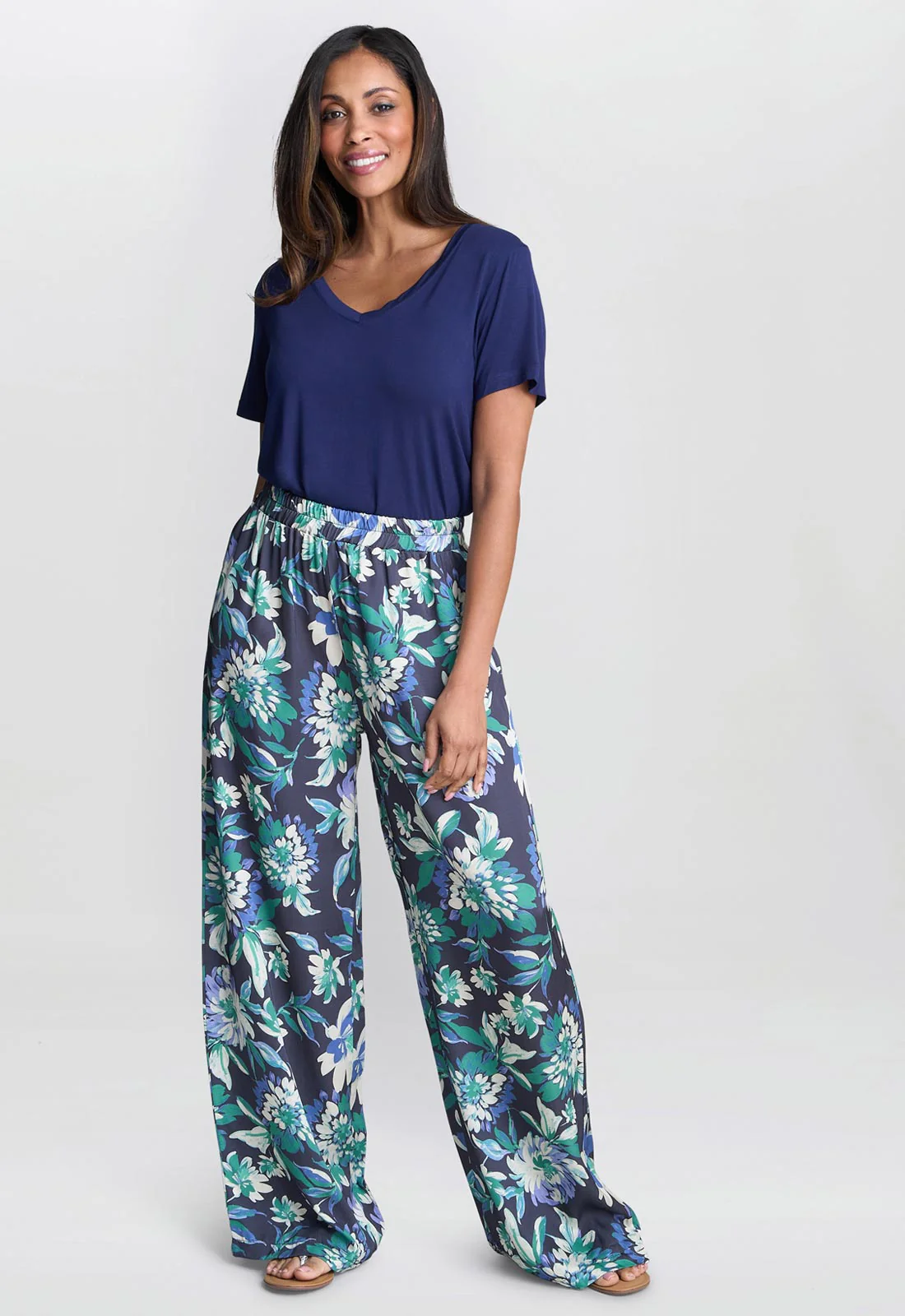 Gina Bacconi Blue Quinn Satin Pull On Wide Leg Trouser - Image 2