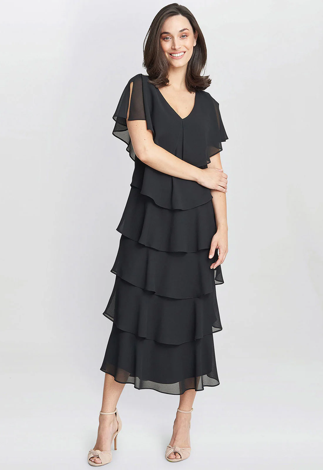 Gina Bacconi Black Rebecca Midi Tiered Dress - Image 4
