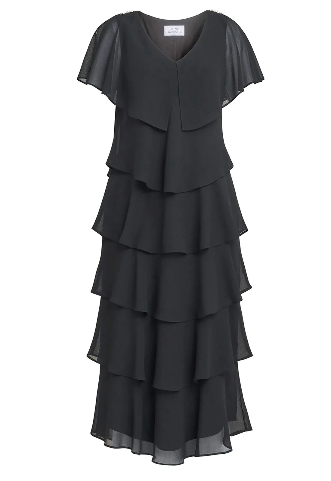 Gina Bacconi Black Rebecca Midi Tiered Dress - Image 5