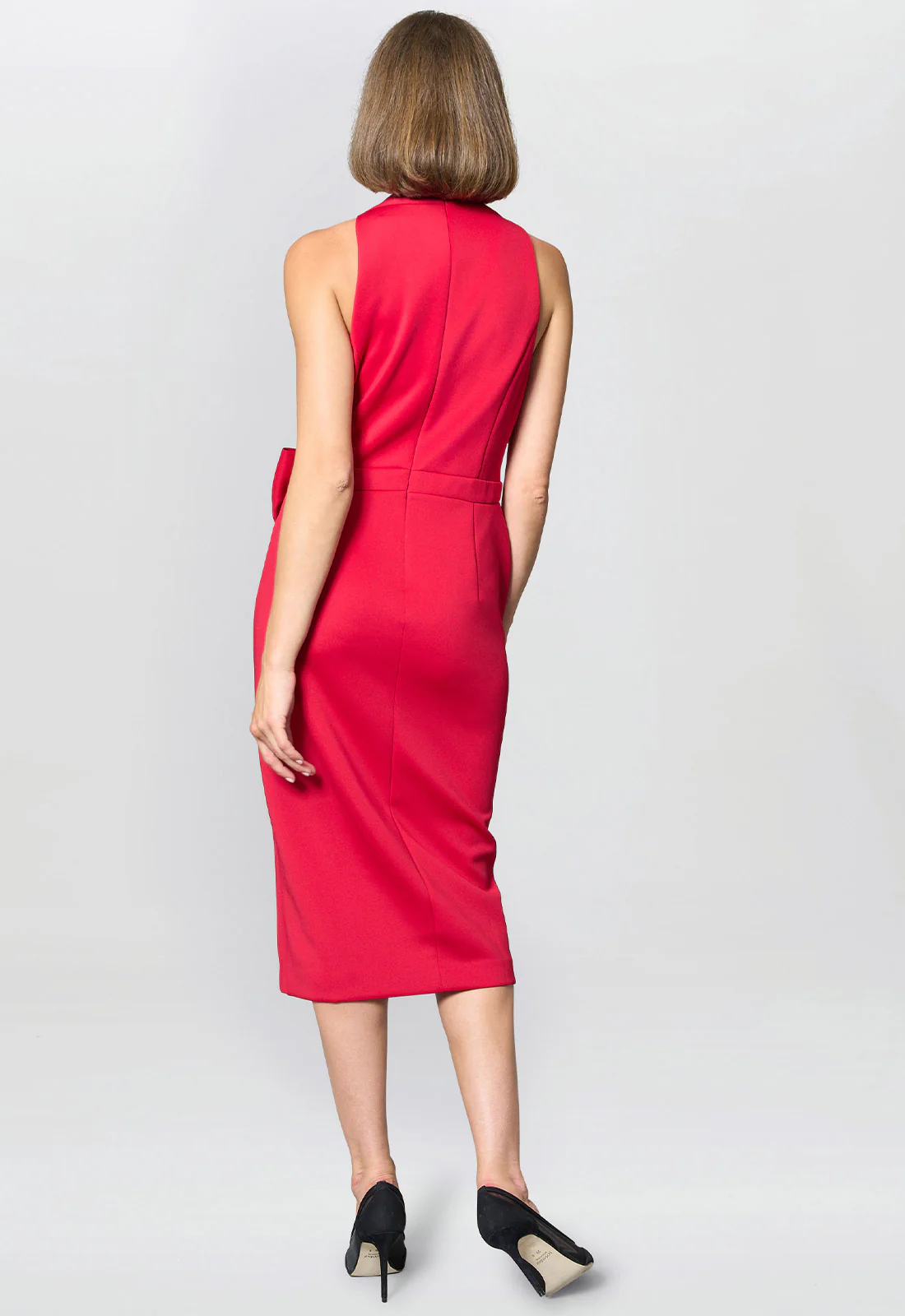 Gina Bacconi Red Elliana Bow Detail Midi Dress - Image 4