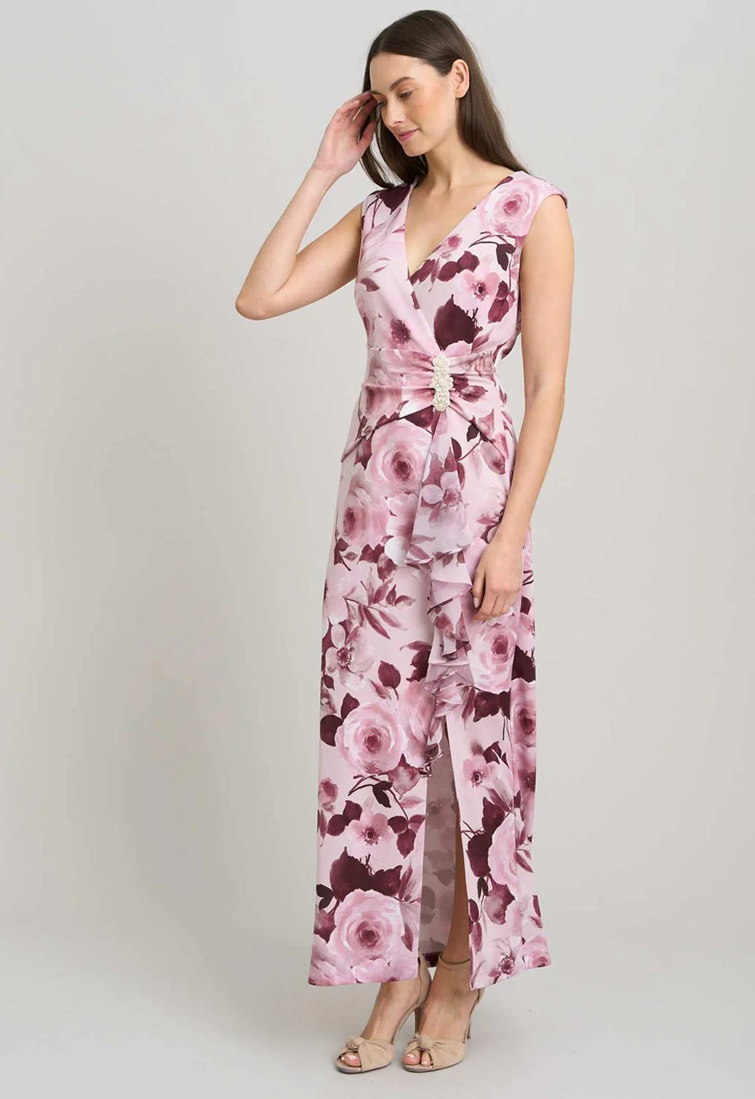 Gina Bacconi ROSE Perla Stretch Floral Diamante Trim Maxi Dress - Image 2