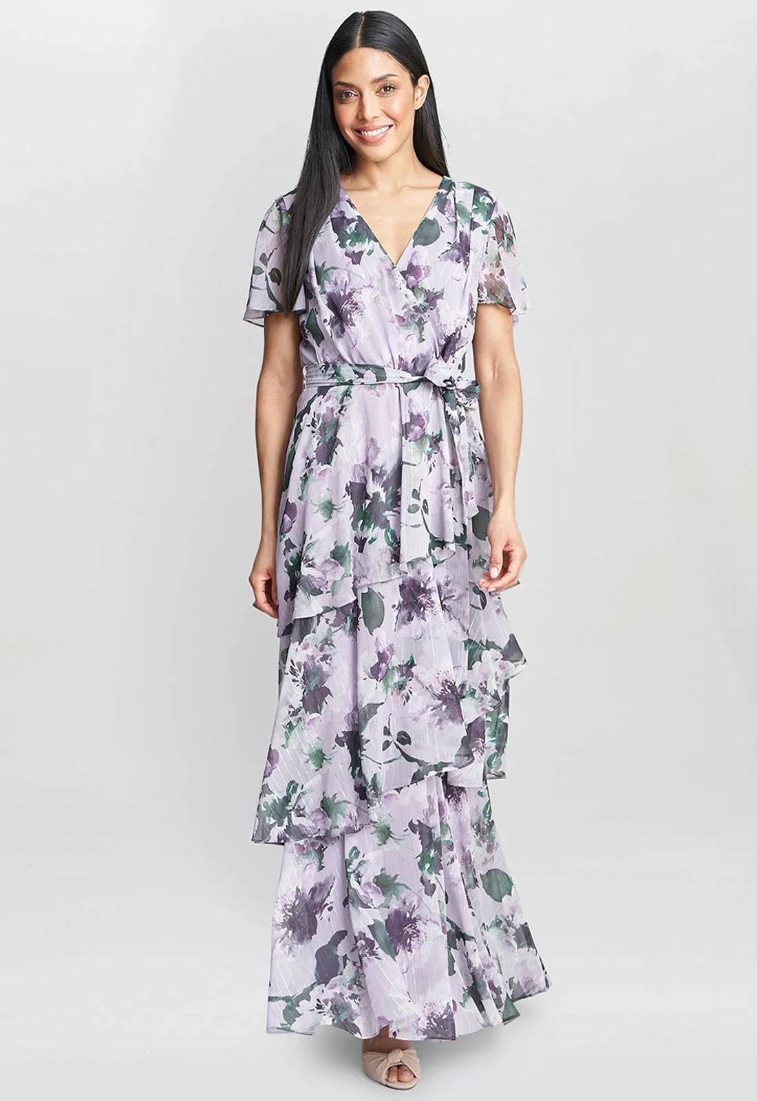 Gina Bacconi Ruby Printed Tiered Maxi Dress With Belt - Image 2