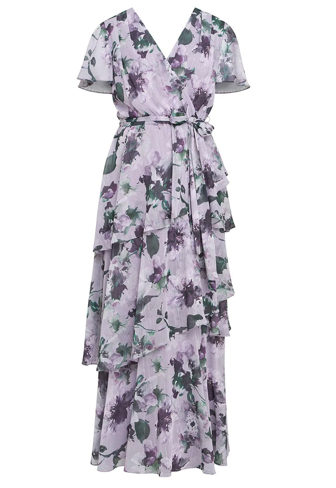 Gina Bacconi Ruby Printed Tiered Maxi Dress With Belt - Image 4