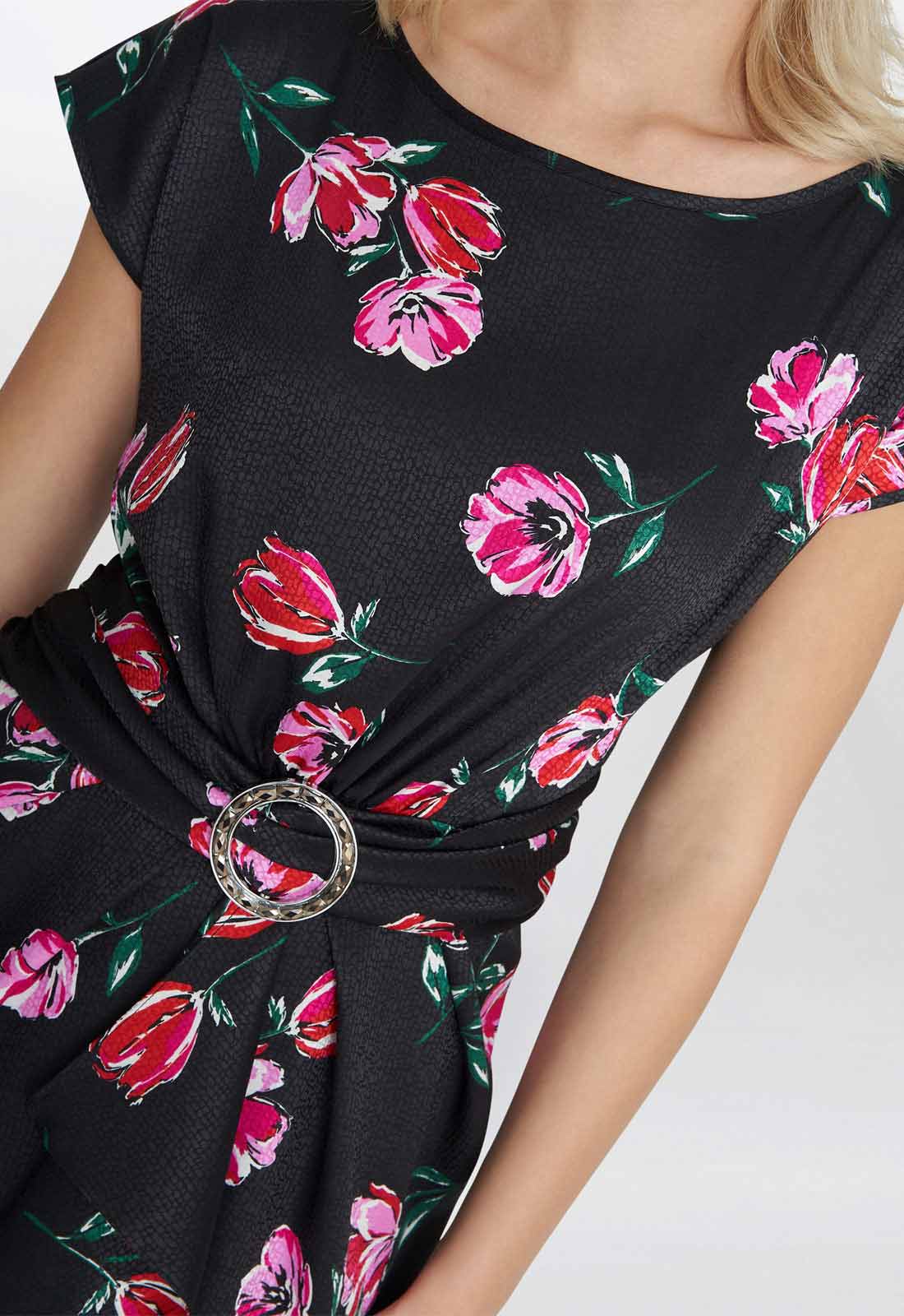 Gina Bacconi Saffron Floral Print Satin Dress With Buckle - Image 6