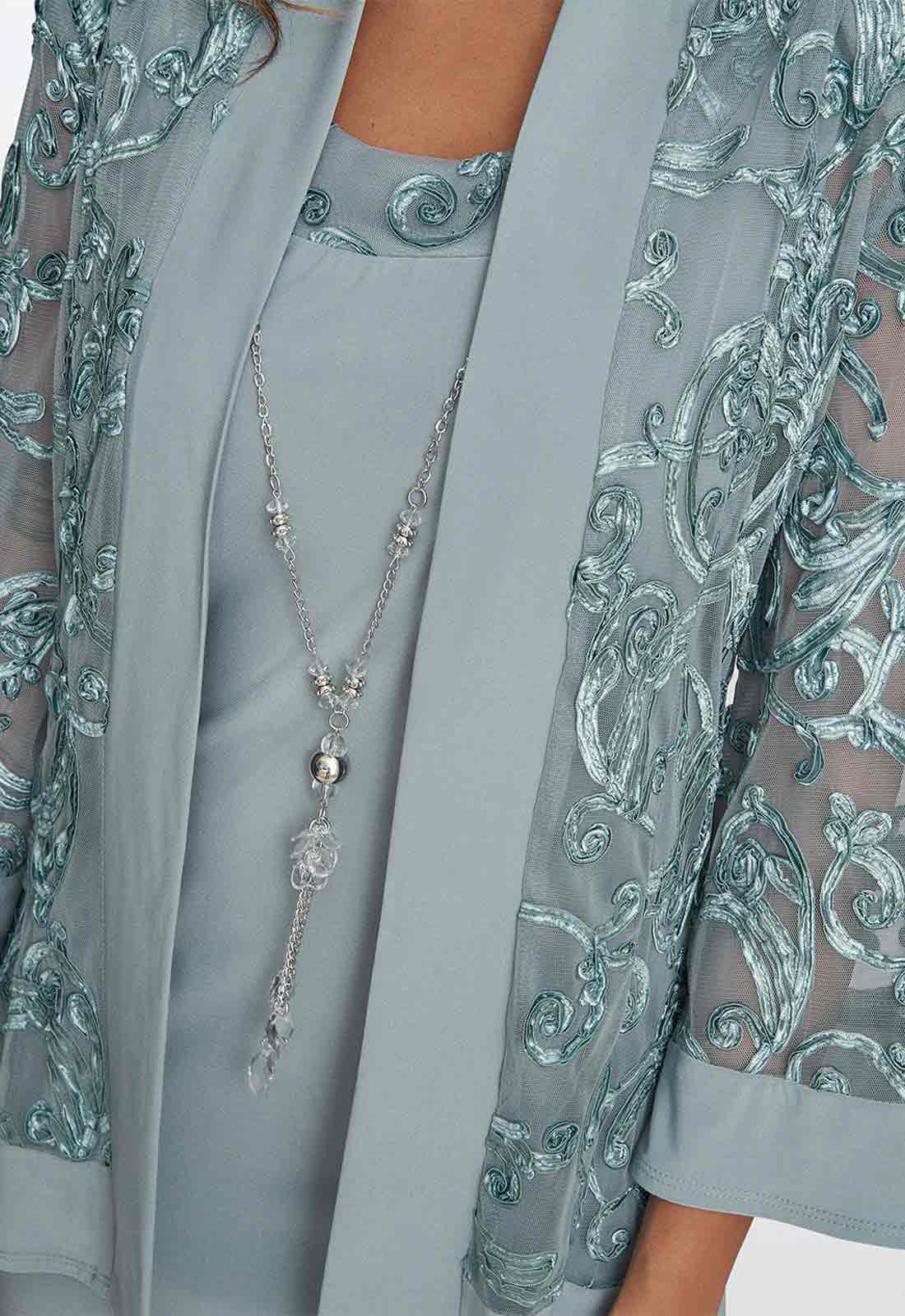 Gina Bacconi Sage Beverley Dress and Jacket with Necklace - Image 2