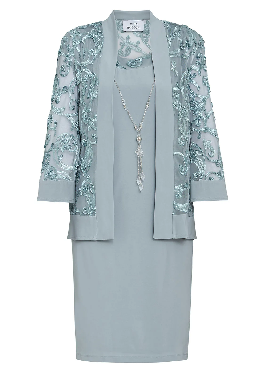 Gina Bacconi Sage Beverley Dress and Jacket with Necklace - Image 6