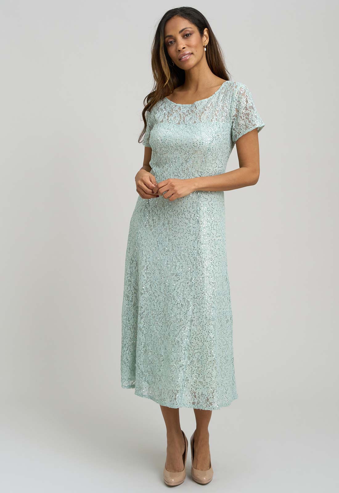 Gina Bacconi SAGE Genny Cap Sleeve Midi Length Sequin Lace Dress - Image 2
