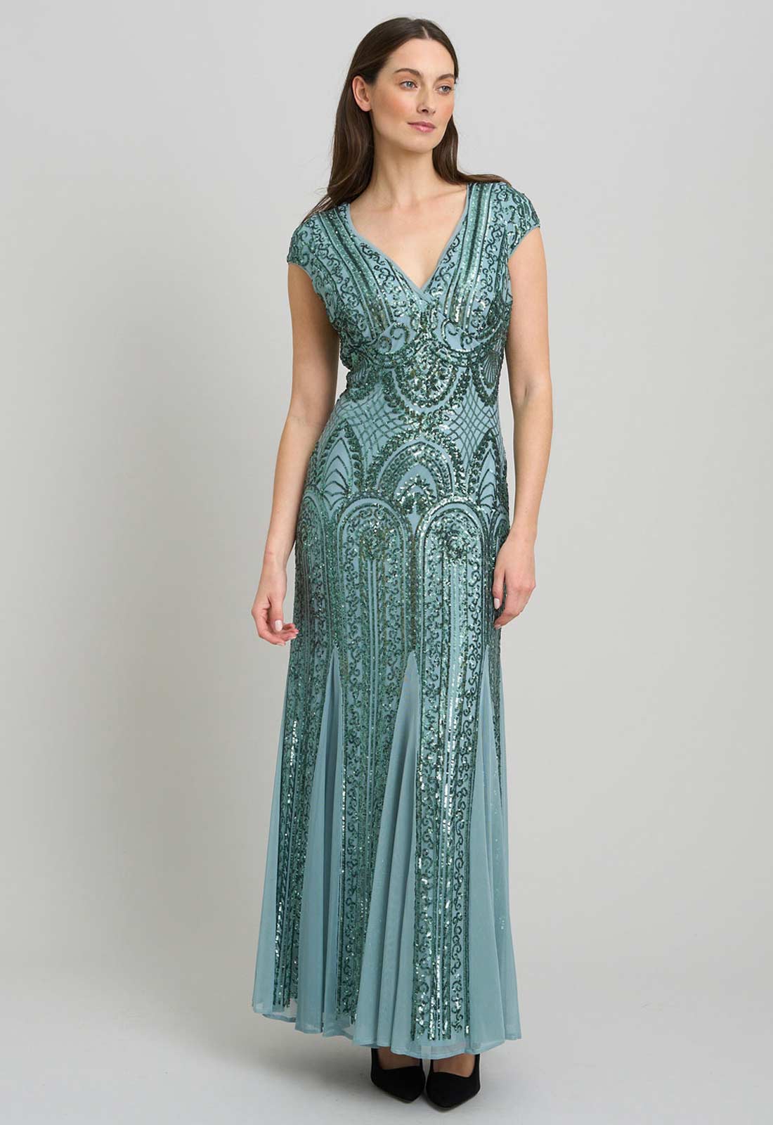 Gina Bacconi Sea Mist Mimsy V Neck Beaded Maxi Dress - Image 3