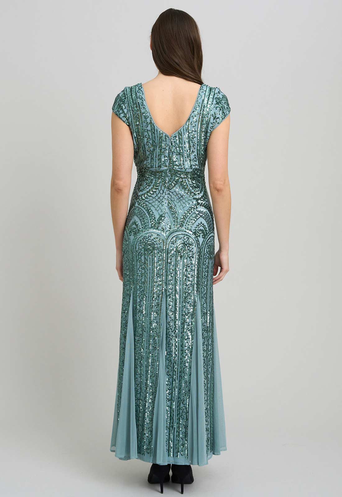 Gina Bacconi Sea Mist Mimsy V Neck Beaded Maxi Dress - Image 4