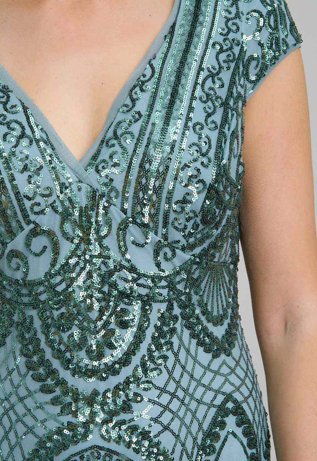 Gina Bacconi Sea Mist Mimsy V Neck Beaded Maxi Dress - Image 6