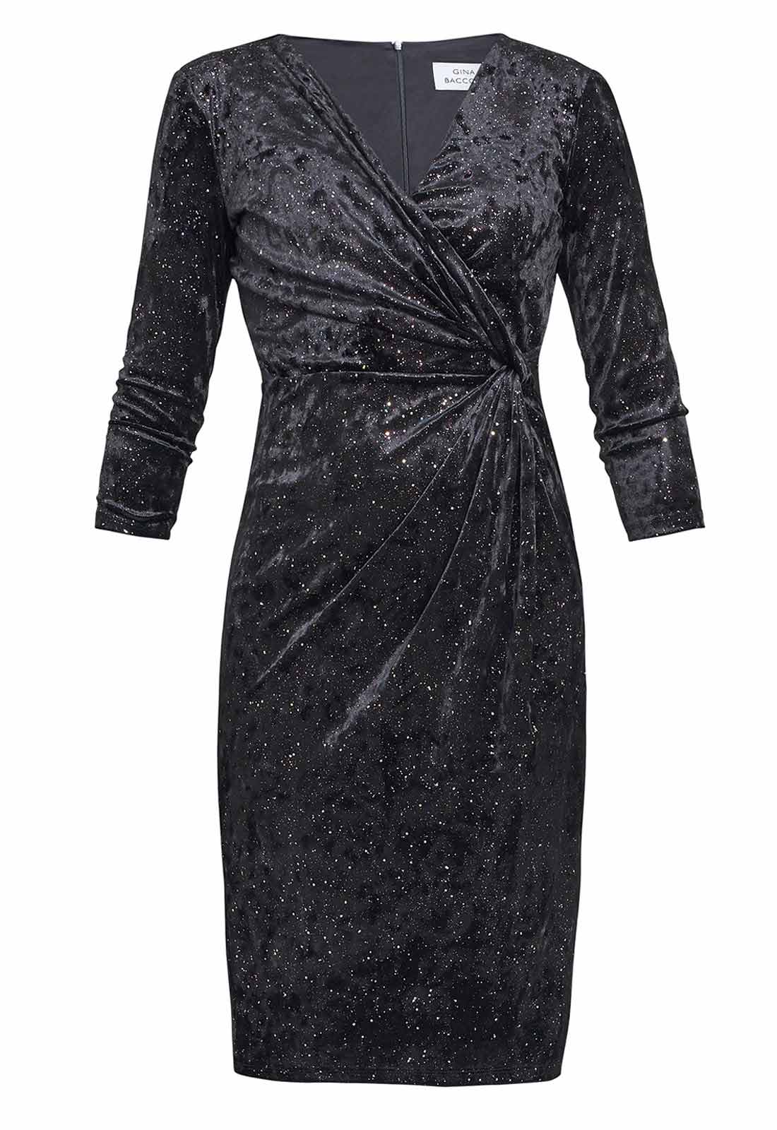 Gina Bacconi Black Shannon Velvet Wrap Knot Dress - Image 4