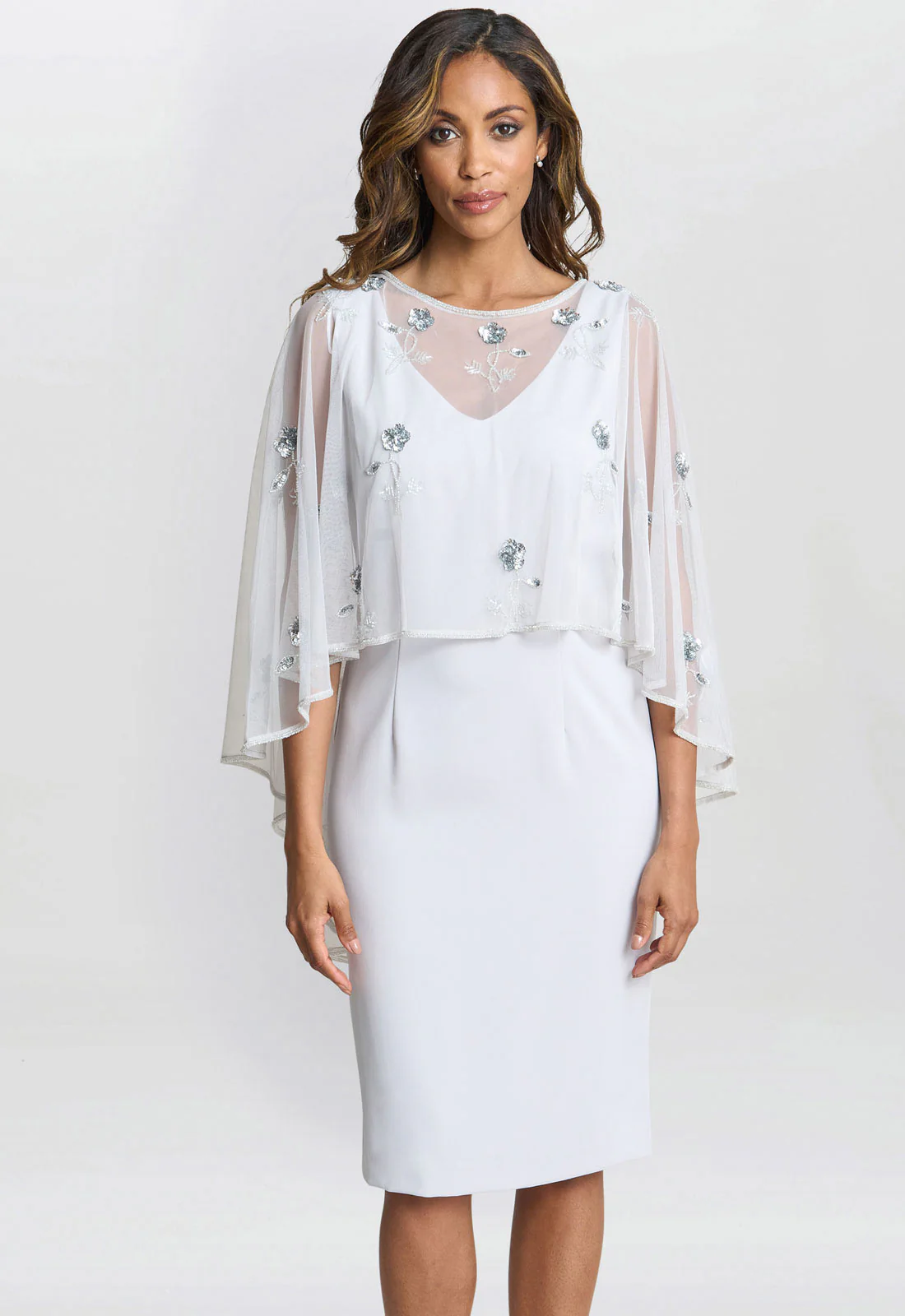 Gina Bacconi Silver Mist Beaded Cape With Delicate Small Flowers - Image 3
