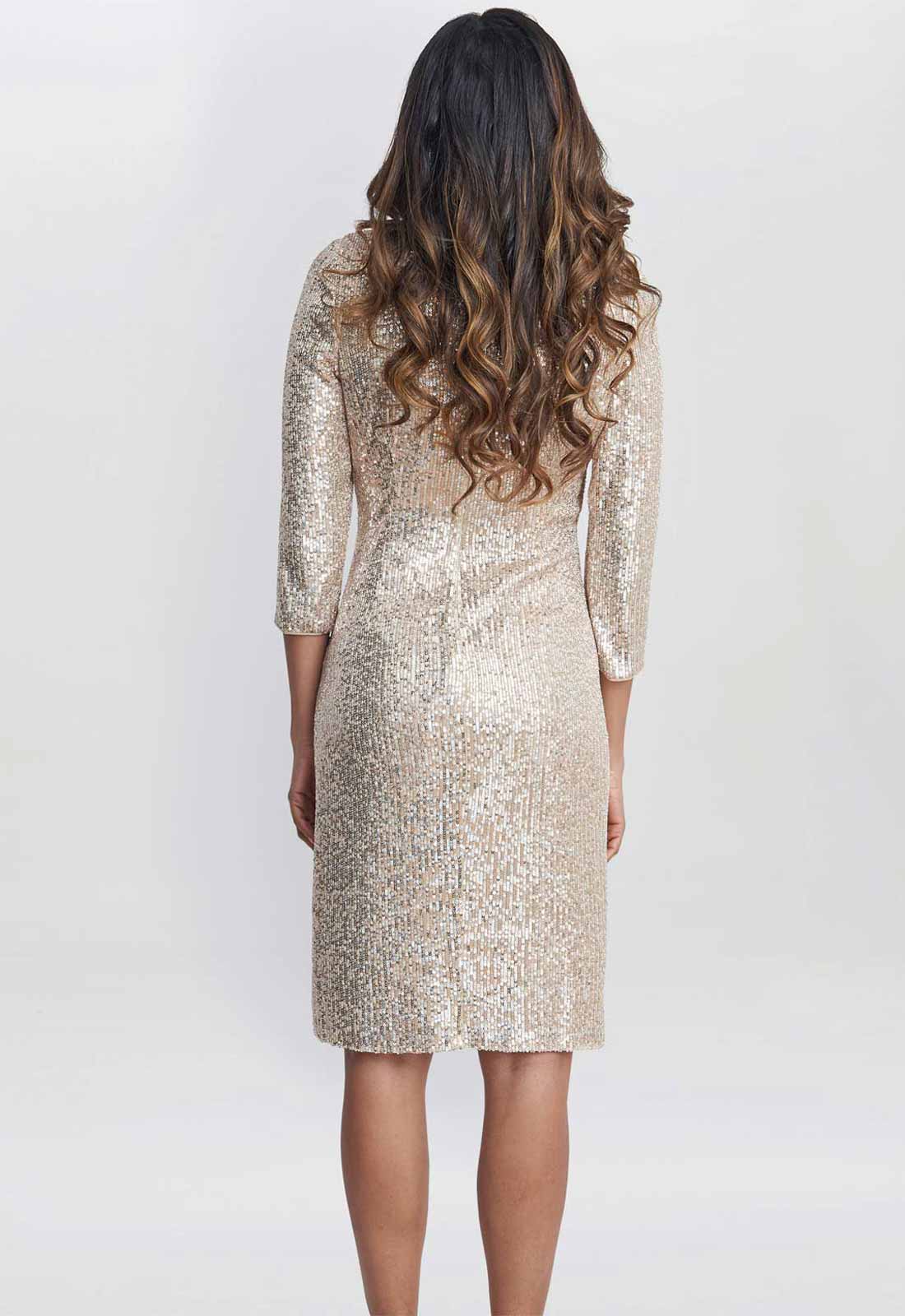 Gina Bacconi Taupe Amanda Knot Front Sequin Dress - Image 3