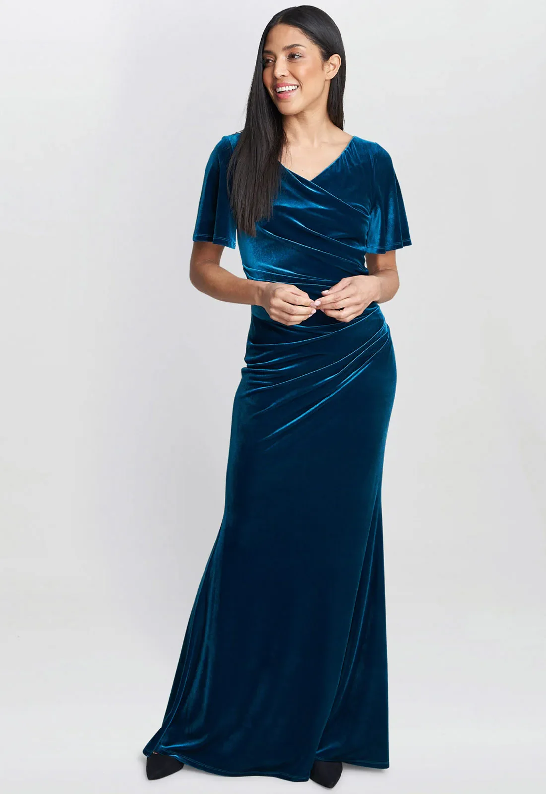 Gina Bacconi Teal Minka Velvet Maxi Dress - Image 3