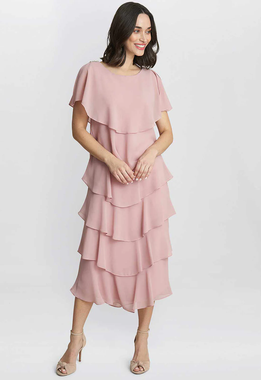 Gina Bacconi Pink Tessa Midi Tiered Dress - Image 2