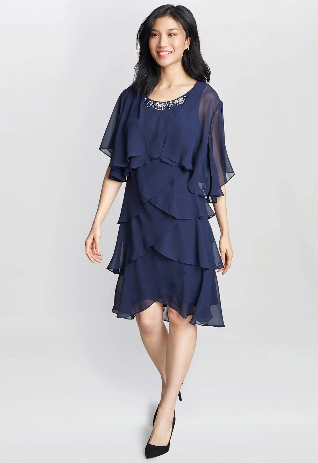 Gina Bacconi Navy Toni Chiffon Tier Jacket Dress - Image 2