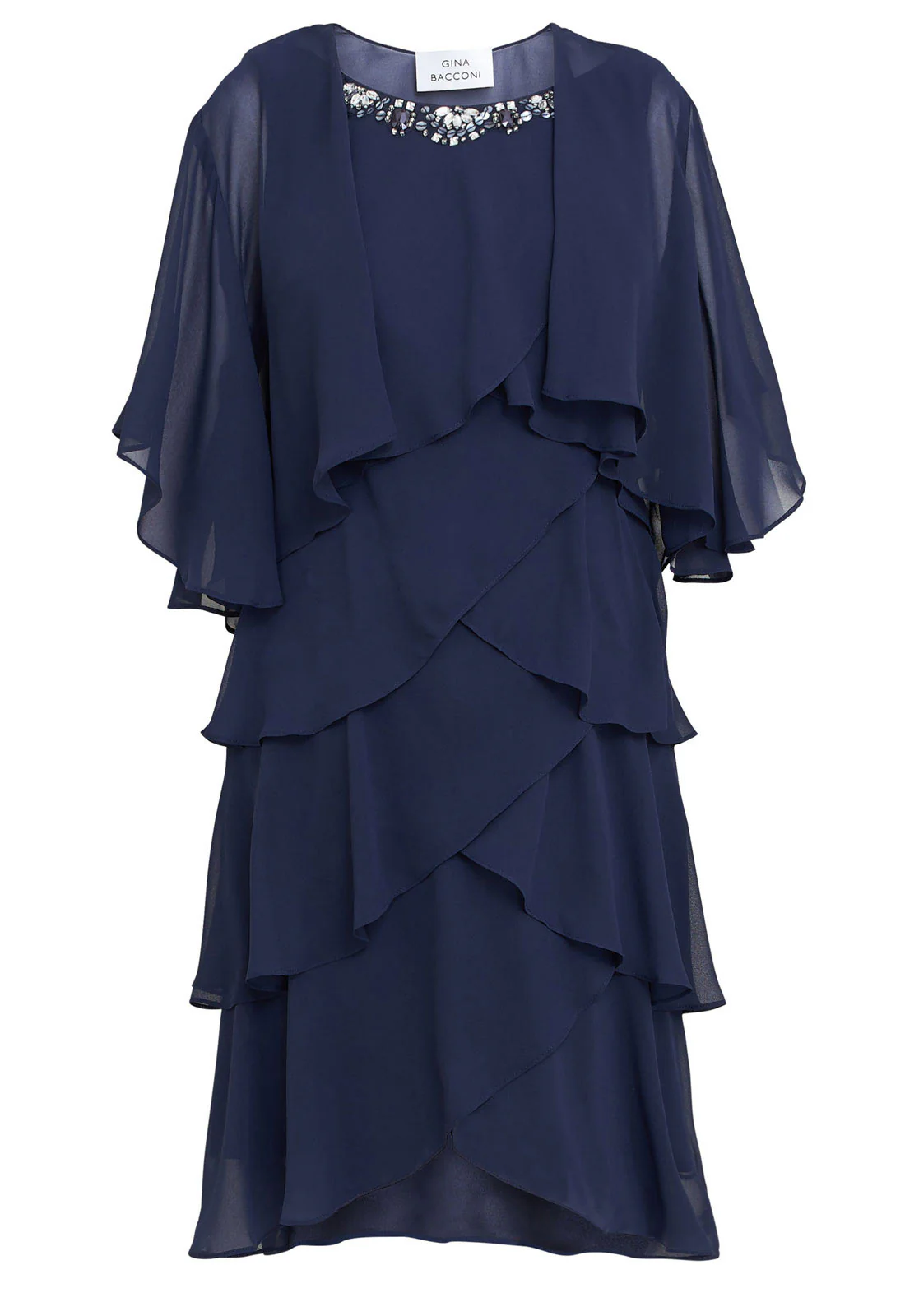 Gina Bacconi Navy Toni Chiffon Tier Jacket Dress - Image 4