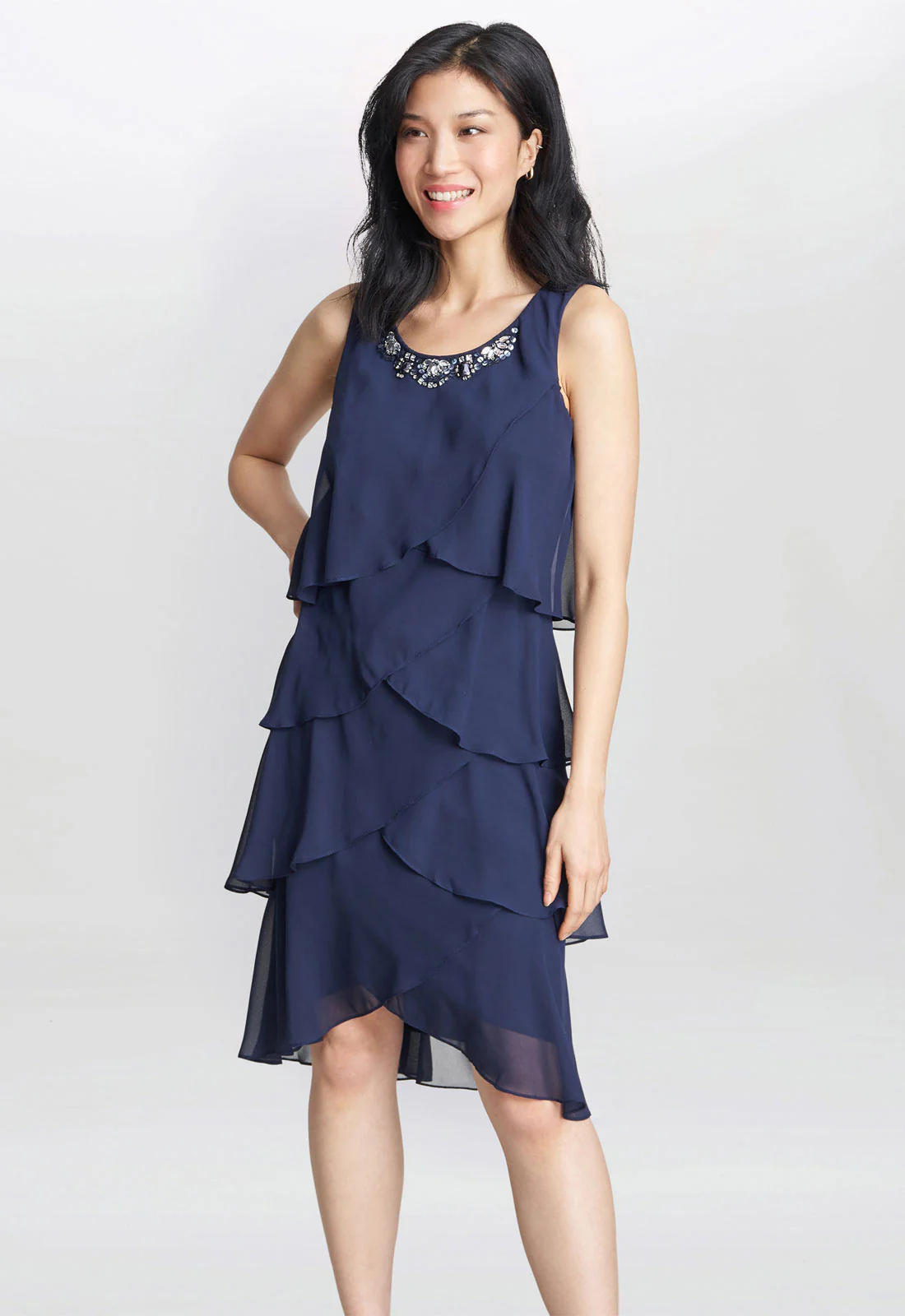 Gina Bacconi Navy Toni Chiffon Tier Jacket Dress - Image 5