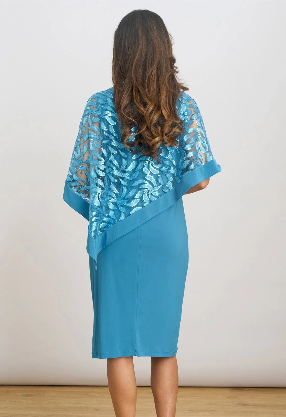 Gina Bacconi Turquoise Darlene Embroidered Cape Dress - Image 3