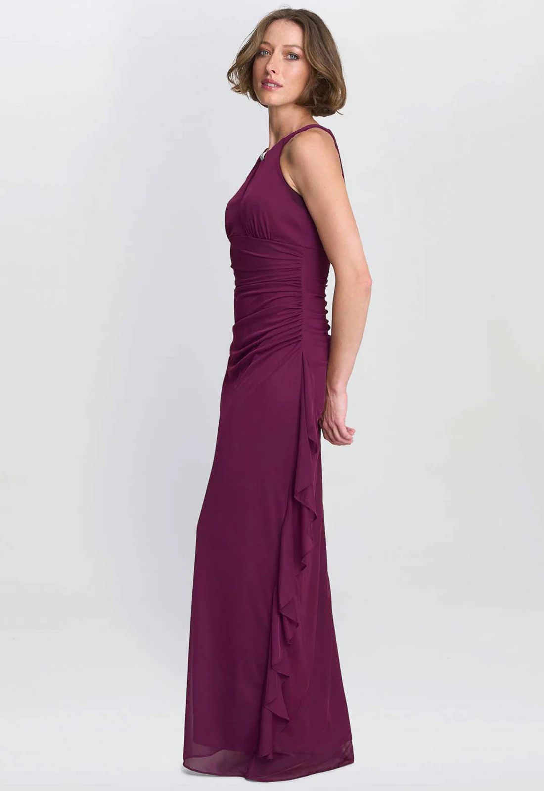 Gina Bacconi Wine Blanche Matte Jersey Dress With Neck Trim - Image 2