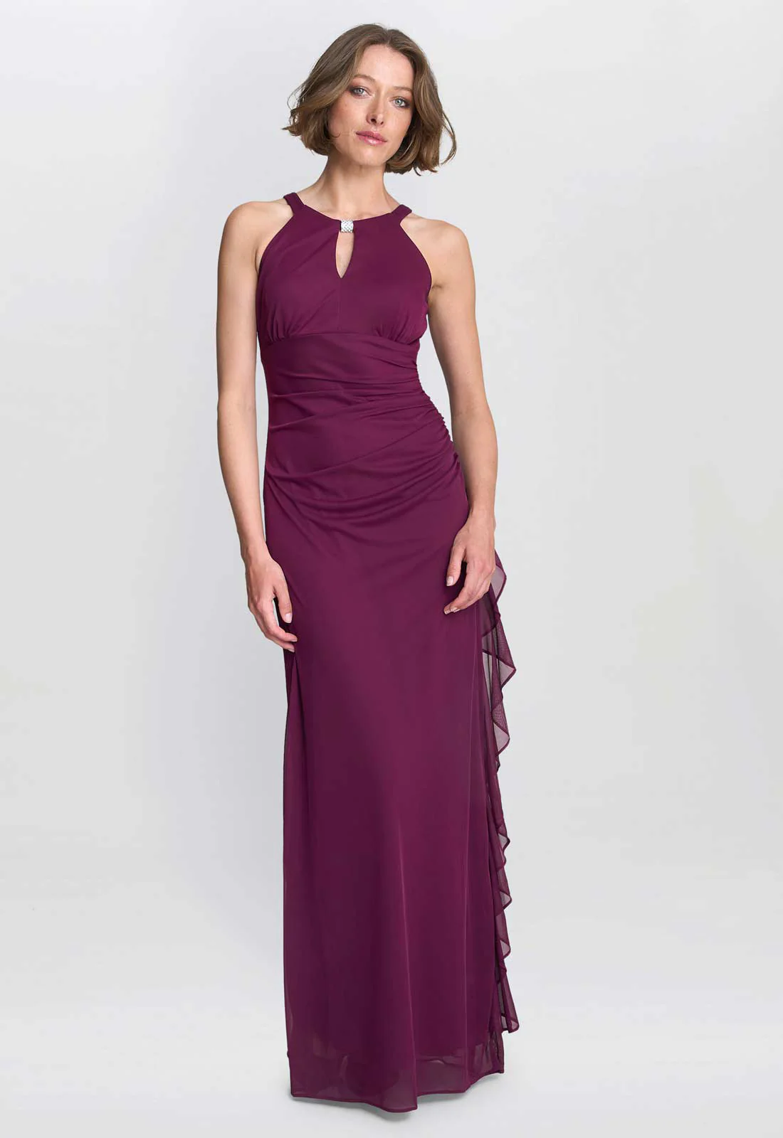 Gina Bacconi Wine Blanche Matte Jersey Dress With Neck Trim - Image 4